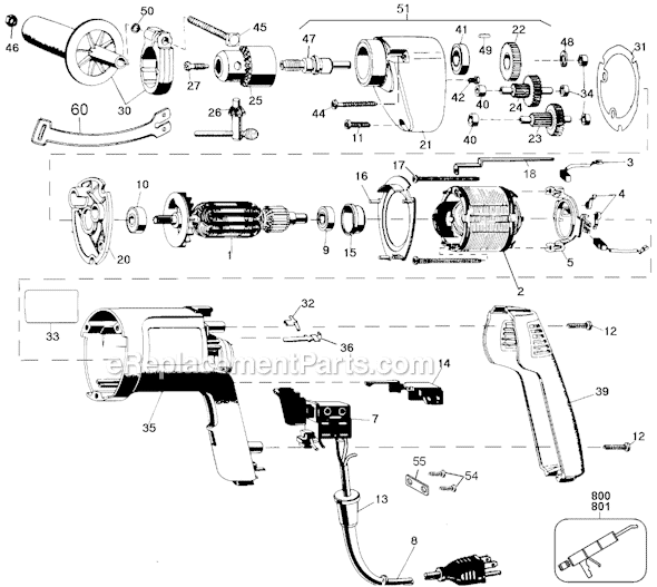 Page A Diagram and Parts List for 1312G Type 100 Black and Decker Electric Drill
